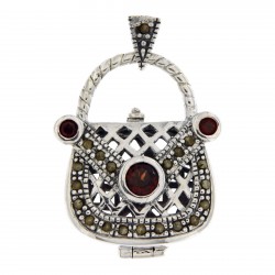 Sterling Silver Garnet Purse Pendant / Pillbox