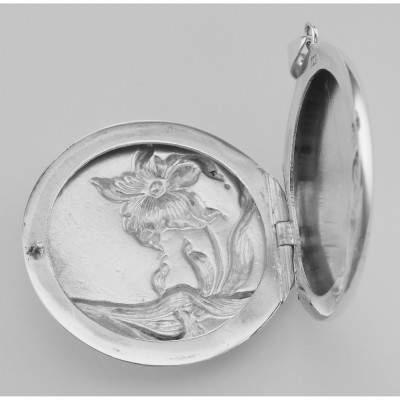 Sterling Silver Round Art Nouveau Style Locket - Large - HP-6117
