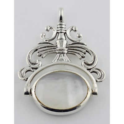2 Stone Spinning Fob Pendant - Antique Style - Sterling Silver - HP-6663