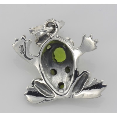 Cute Green CZ and Marcasite Frog Pendant - Sterling Silver - HP-791