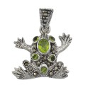 Cute Green CZ and Marcasite Frog Pendant - Sterling Silver Cute Green CZ and Marcasite Frog Pendant - Sterling Silver