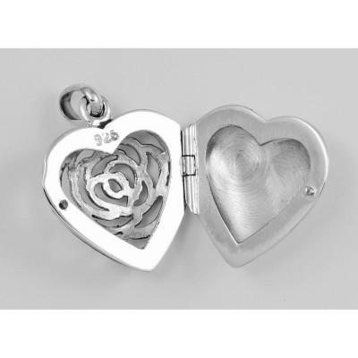 Sterling Silver Rose Heart Filigree Locket - HP-809