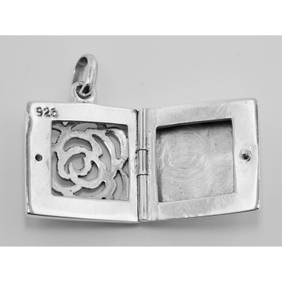 Sterling Silver Filigree Square Rose Locket - HP-812