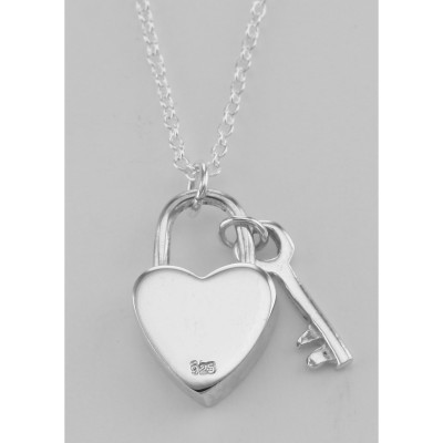 Sterling Silver Heart Lock and Key Pendant with 16 inch chain - HP-819 Sterling Silver Heart Lock and Key Pendant with 16 inch chain - HP-819