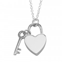 Sterling Silver Heart Lock and Key Pendant with 16 inch chain