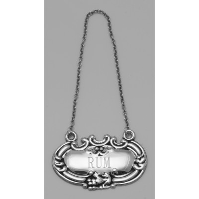Rum Liquor Decanter Label / Tag - Sterling Silver - LL-403 Rum Liquor Decanter Label / Tag - Sterling Silver - LL-403