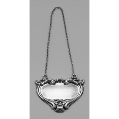 Blank Liquor Decanter Label / Tag Heart Shape Style - Sterling Silver - LL-700