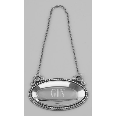 Gin Liquor Decanter Label / Tag - Oval beaded Border - Made in USA - LL-804