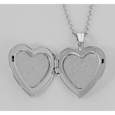 Sterling Silver Heart Locket w/ Cross Design - 19mm - Made in USA - MF-2132