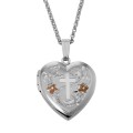 Sterling Silver Heart Locket w/ Cross Design - 19mm - Made in USA