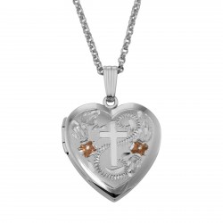 Sterling Silver Heart Locket w/ Cross Design - 19mm - Made in USA