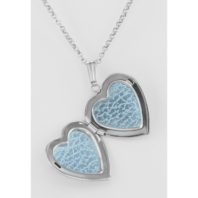 Heart Shaped I Love You Sterling Silver Locket with Chain - 19mm - MF-472