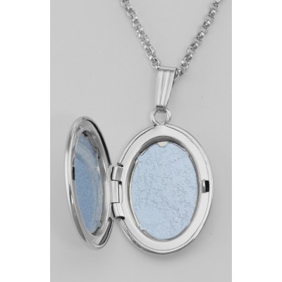 Silver Oval Mom Locket - Tri-Color Floral - 16mm - MF-476 Silver Oval Mom Locket - Tri-Color Floral - 16mm - MF-476