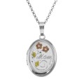 Silver Oval Mom Locket - Tri-Color Floral - 16mm