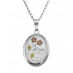 Silver Oval Mom Locket - Tri-Color Floral - 16mm Silver Oval Mom Locket - Tri-Color Floral - 16mm