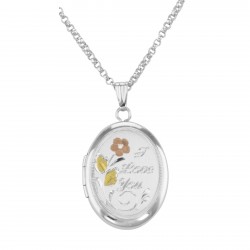 Sterling Silver Oval Locket - I Love You with Chain - 16mm Sterling Silver Oval Locket - I Love You with Chain - 16mm
