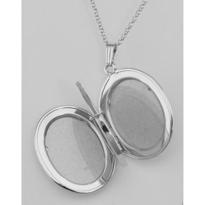 Sterling Silver Oval  (4) Four Photo Locket with Chain made in the USA - MF-5112