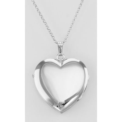 Sterling Silver (4) Four Photo Heart Locket with Chain - USA - MF-5118