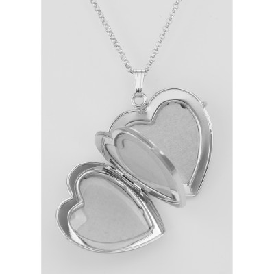 Sterling Silver (4) Four Photo Heart Locket with Chain - USA - MF-5118