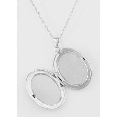 Sterling Silver Oval Locket with Border Design with Chain - 23mm USA - MF-574