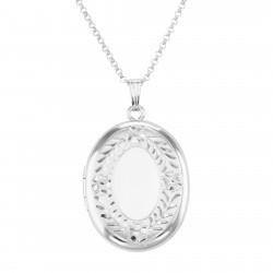 Sterling Silver Oval Locket with Border Design with Chain - 23mm USA Sterling Silver Oval Locket with Border Design with Chain - 23mm USA