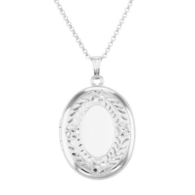 Sterling Silver Oval Locket with Border Design with Chain - 23mm USA - MF-574