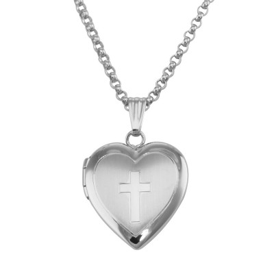 Heart Locket with Cross and Chain - Sterling Silver - MF-659