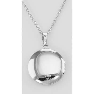 Sterling Silver Round Locket Border Design with Chain - 19mm - MF-680