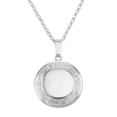 Sterling Silver Round Locket Border Design with Chain - 19mm - MF-680