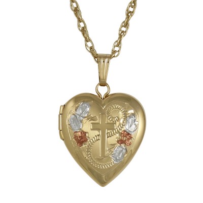14K Gold Filled Heart Locket w/ Cross Design - 14mm - Made in USA - MFGF-2193-A