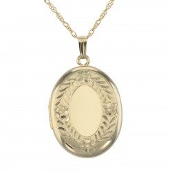 14K Gold Filled Oval Locket with Border Design with Chain 23mm USA 14K Gold Filled Oval Locket with Border Design with Chain 23mm USA