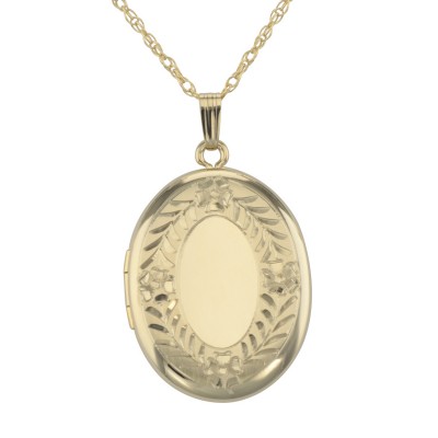 14K Gold Filled Oval Locket with Border Design with Chain 23mm USA - MFGF-335-A