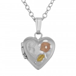 Sterling Silver Baby Heart Locket Floral Design with Chain - 10mm