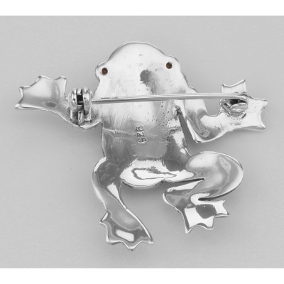 Marcasite / Garnet Frog Pin / Brooch - Sterling Silver - P-145