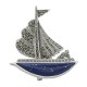 Sailboat Pin - Lapis / Marcasite - Sterling Silver - P-167
