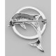 Jumping Dolphin and Marcasite Hoop Pin / Brooch - Sterling Silver - P-169