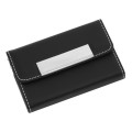 Black Leather Business Card Case - Free Engraving - Nickel Plate