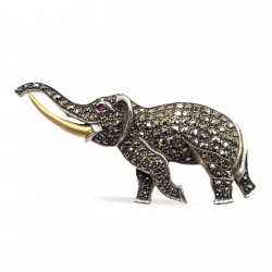 Fine Bead Set Marcasite Elephant Pin or Brooch - Sterling Silver Fine Bead Set Marcasite Elephant Pin or Brooch - Sterling Silver