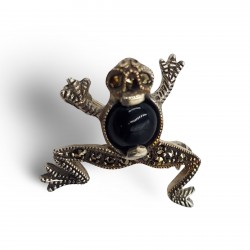 Fine Bead Set Marcasite Little Frog Pin or Brooch - Sterling Silver Fine Bead Set Marcasite Little Frog Pin or Brooch - Sterling Silver