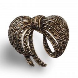 Fine Bead Set Marcasite Art Nouveau Style Swirly Bow Pin or Brooch - Sterling Silver Fine Bead Set Marcasite Art Nouveau Style Swirly Bow Pin or Brooch - Sterling Silver
