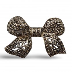 Fine Bead Set Marcasite Sparkly Bow Pin or Brooch - Sterling Silver Fine Bead Set Marcasite Sparkly Bow Pin or Brooch - Sterling Silver