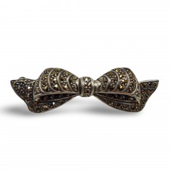 Fine Bead Set Marcasite Narrow Bow Pin or Brooch - Sterling Silver Fine Bead Set Marcasite Narrow Bow Pin or Brooch - Sterling Silver