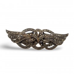 Fine Bead Set Marcasite Art Nouveau Style Swirly Winged Pin or Brooch - Sterling Silver Fine Bead Set Marcasite Art Nouveau Style Swirly Winged Pin or Brooch - Sterling Silver
