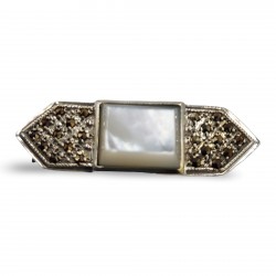 Fine Bead Set Art Deco Style Marcasite MOP Pin or Brooch - Sterling Silver Fine Bead Set Art Deco Style Marcasite MOP Pin or Brooch - Sterling Silver