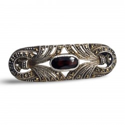 Fine Bead Set Marcasite Pin or Brooch with Garnet - Sterling Silver Art Deco Style Fine Bead Set Marcasite Pin or Brooch with Garnet - Sterling Silver Art Deco Style
