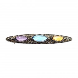 Fine Bead Set Marcasite Pin or Brooch with Citrine / Blue Topaz / Amethyst - Sterling Silver Fine Bead Set Marcasite Pin or Brooch with Citrine / Blue Topaz / Amethyst - Sterling Silver