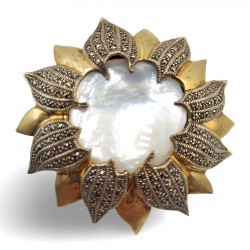 Fine Bead Set Marcasite MOP Sunburst Pin or Brooch w/ Gold Vermeil - Sterling Silver Art Deco Style Fine Bead Set Marcasite MOP Sunburst Pin or Brooch w/ Gold Vermeil - Sterling Silver Art Deco Style