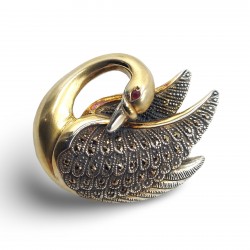 Fine Bead Set Marcasite Swan Pin or Brooch with Ruby - Sterling Silver Gold Vermeil  Fine Bead Set Marcasite Swan Pin or Brooch with Ruby - Sterling Silver Gold Vermeil
