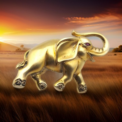 Sterling Silver Gold Vermeil Elephant Pin or Brooch with Marcasites and Ruby Eye - PM-528