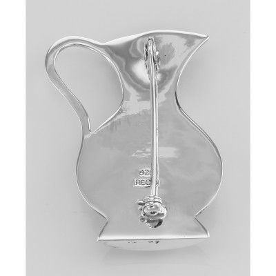 Antique Style Floral Pitcher Vase Pin - Sterling Silver - PX-8036